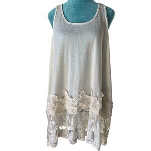 Ana Kaci Women XXL Tank Lace Cotton Blend Off-White